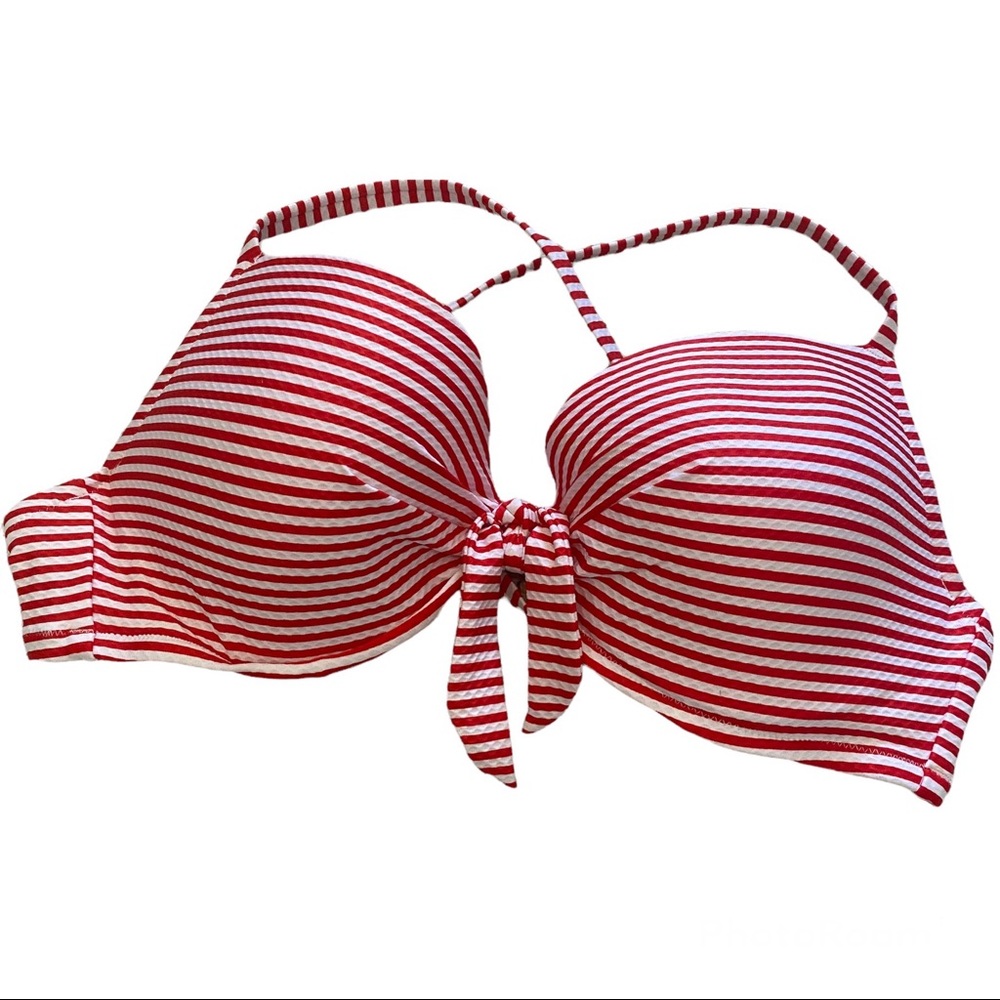 Shade & Shore Red and White Stripped Bikini Top